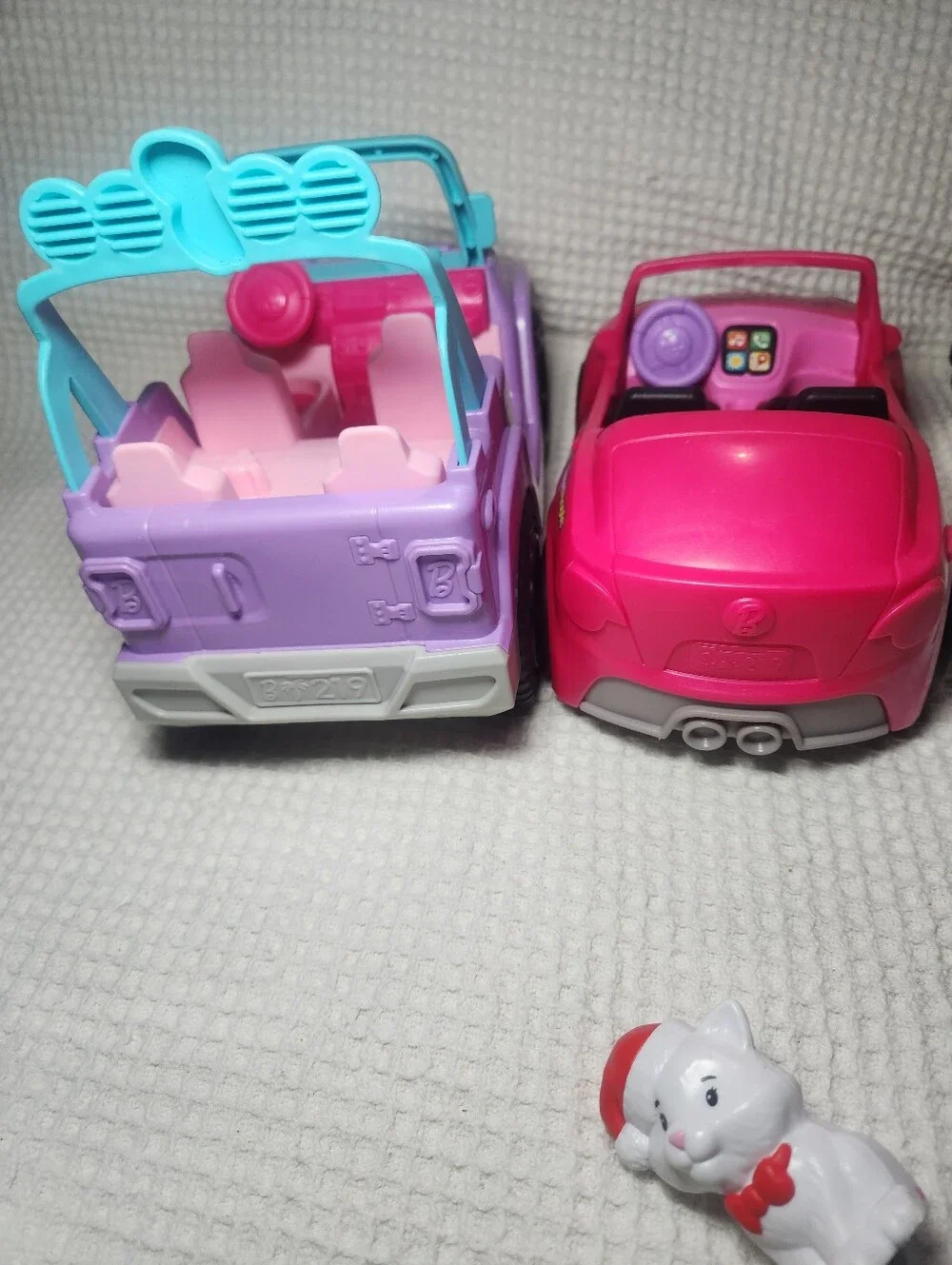 Little People Barbie Pink Convertible Car and Purple Jeep W/ 2 Barbie Figures